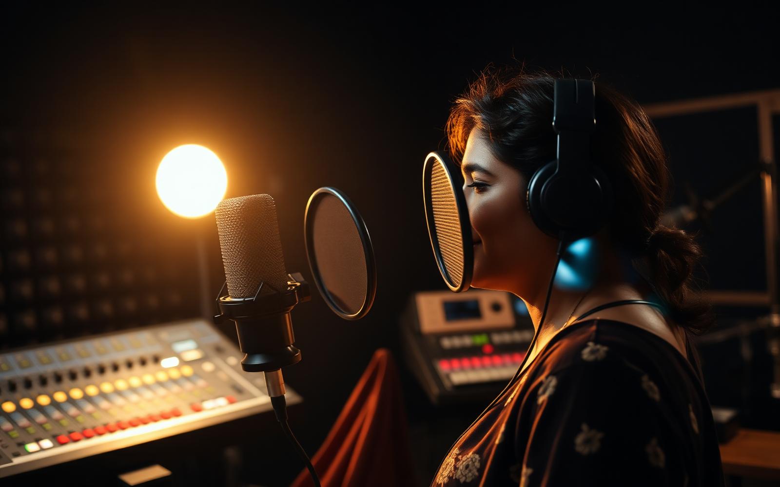 Recording engineer running a speech data collection session in an acoustically treated Indian studio